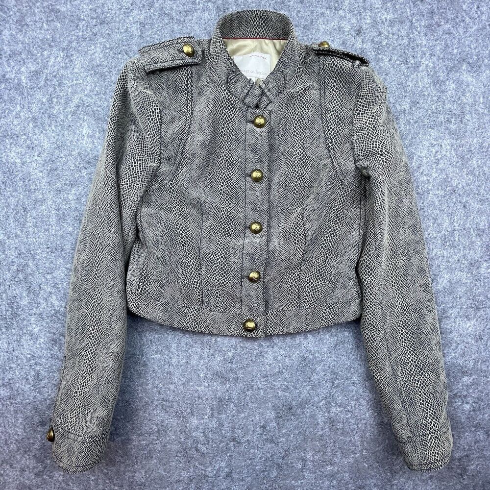 Banana Republic Heritage Blazer Women 6 Tan Python Cropped Military Jacket Snake